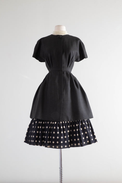 Fabulous 1950's Demi Couture Polka Dot Occasion Dress By Paul Whitney / XS
