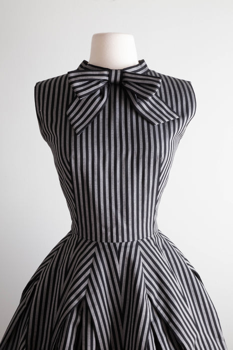 Fabulous 1950's Demi Couture Striped Dress By Paul Whitney / Small