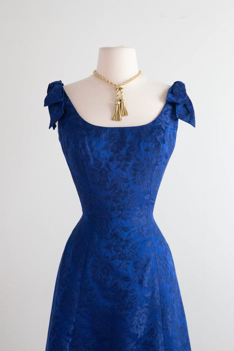Stunning Late 1950's Sapphire Blue Cocktail Dress By Estevez / S