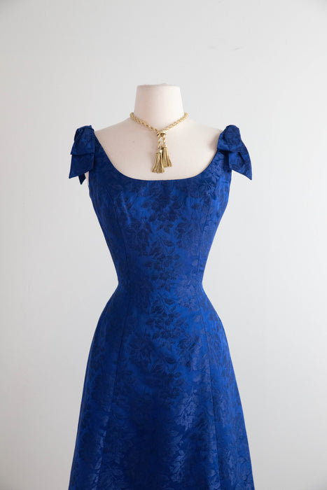 Stunning Late 1950's Sapphire Blue Cocktail Dress By Estevez / S
