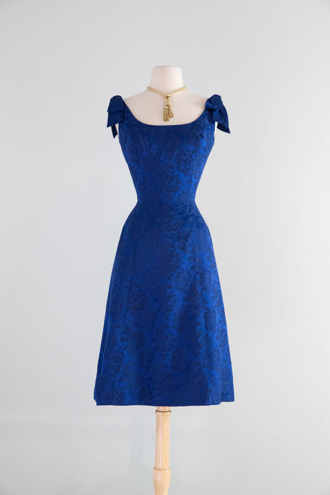 Stunning Late 1950's Sapphire Blue Cocktail Dress By Estevez / S