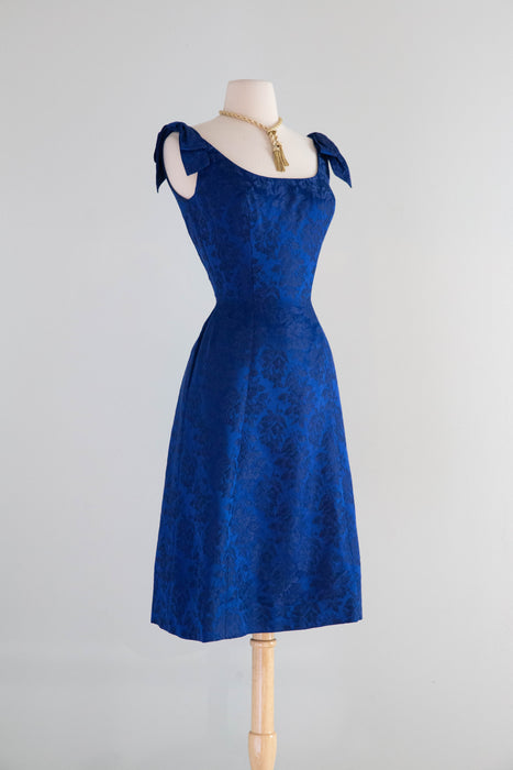 Stunning Late 1950's Sapphire Blue Cocktail Dress By Estevez / S