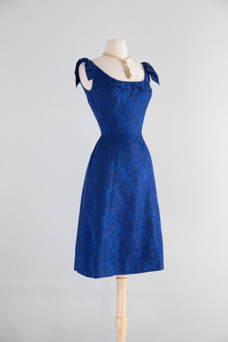 Stunning Late 1950's Sapphire Blue Cocktail Dress By Estevez / S