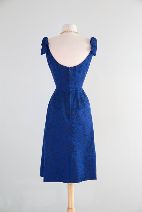 Stunning Late 1950's Sapphire Blue Cocktail Dress By Estevez / S
