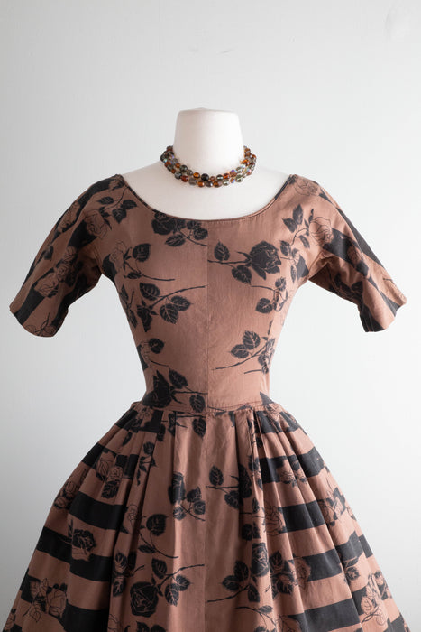 Wicked 1950's Gigi Young Gothic Rose Print Cotton Dress / Small