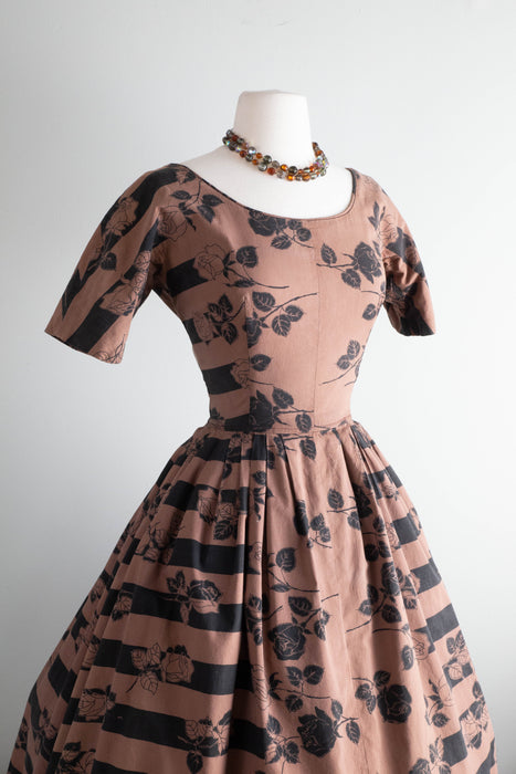 Wicked 1950's Gigi Young Gothic Rose Print Cotton Dress / Small