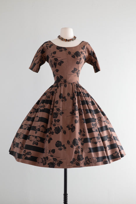 Wicked 1950's Gigi Young Gothic Rose Print Cotton Dress / Small