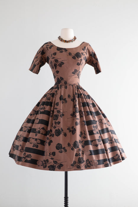 Wicked 1950's Gigi Young Gothic Rose Print Cotton Dress / Small