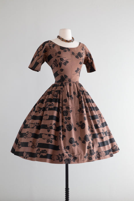 Wicked 1950's Gigi Young Gothic Rose Print Cotton Dress / Small