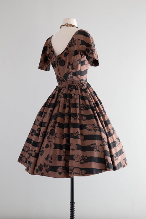 Wicked 1950's Gigi Young Gothic Rose Print Cotton Dress / Small