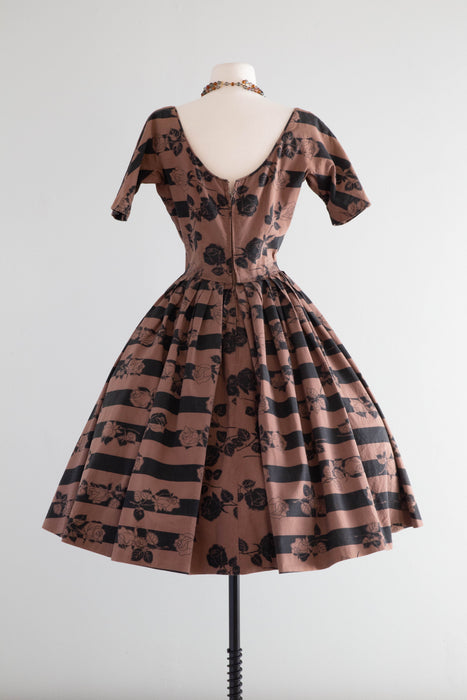 Wicked 1950's Gigi Young Gothic Rose Print Cotton Dress / Small