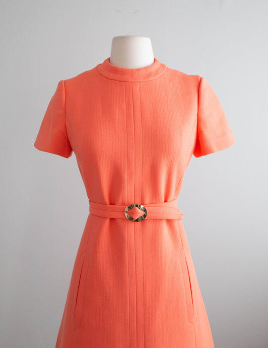 Vintage 1960's Abe Schrader Wool Shift Dress in Coral / Medium