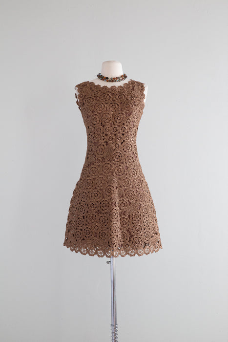 Eternally Chic 1960's Italian Bronze Raffia Shift Dress / Small