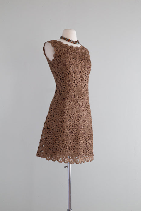 Eternally Chic 1960's Italian Bronze Raffia Shift Dress / Small