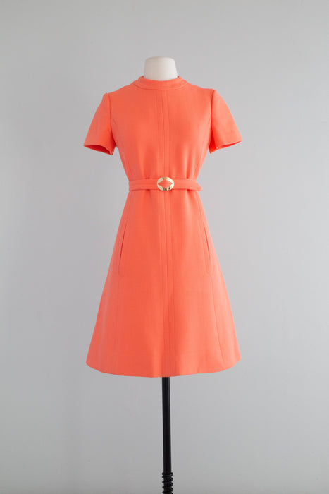 Vintage 1960's Abe Schrader Wool Shift Dress in Coral / Medium