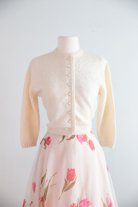 Ethereal Early 1960's Aurora Sequined Lambswool Cardigan / M