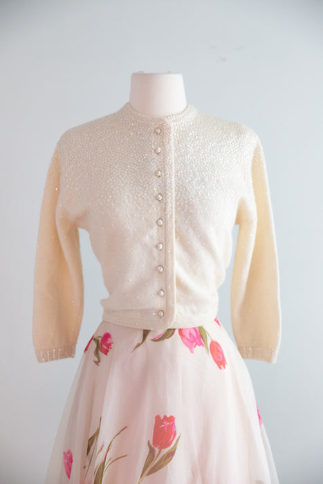 Ethereal Early 1960's Aurora Sequined Lambswool Cardigan / M