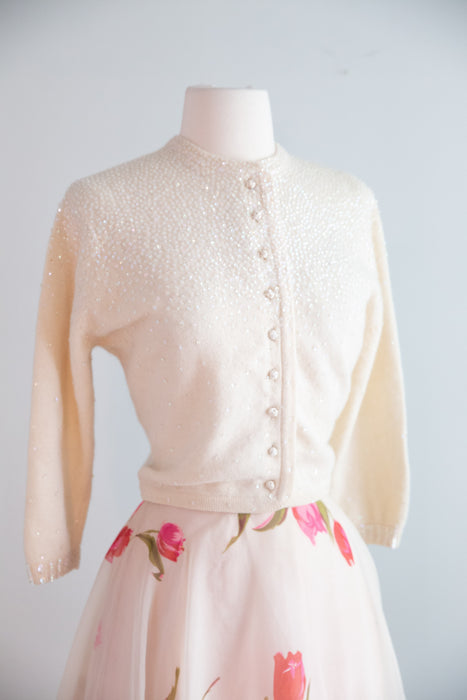 Ethereal Early 1960's Aurora Sequined Lambswool Cardigan / M