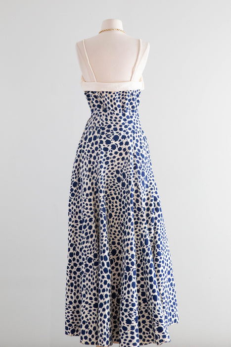 Stunning 1930's Cotton Floral Print Maxi Dress With Bow Neckline / M