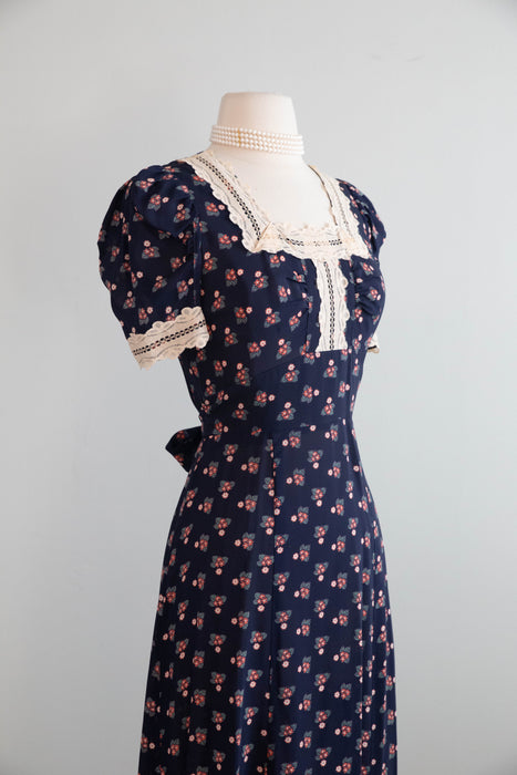 Romantic 1970's Calico Floral Prairie Dress From Pearl's Place at Bonwit Teller / S