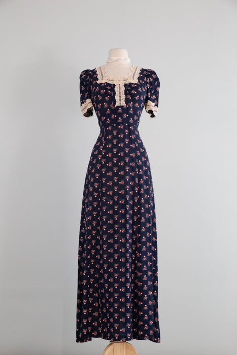 Romantic 1970's Calico Floral Prairie Dress From Pearl's Place at Bonwit Teller / S