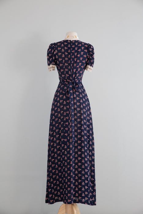 Romantic 1970's Calico Floral Prairie Dress From Pearl's Place at Bonwit Teller / S