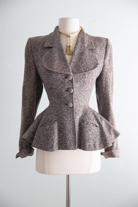 Rare Early 1950's New Look Period Lilli Ann Jacket in Printed Wool / S