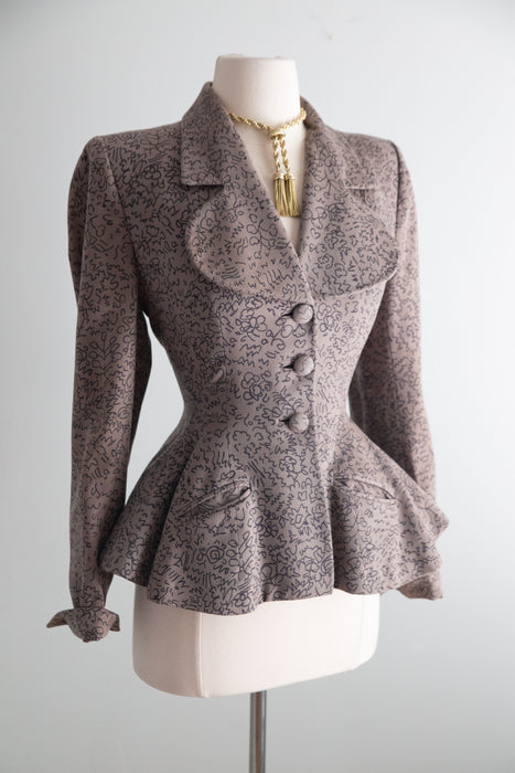 Rare Early 1950's New Look Period Lilli Ann Jacket in Printed Wool / S