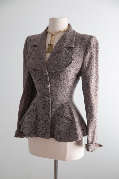 Rare Early 1950's New Look Period Lilli Ann Jacket in Printed Wool / S