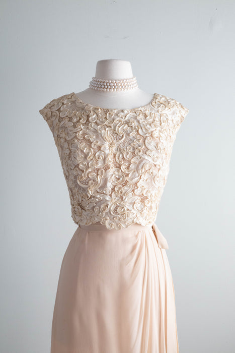 Delicious Early 1960's Peggy Hunt Vanilla Silk Cocktail Dress / Small