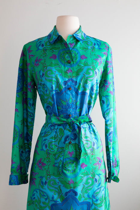 Chic 1960's Kaleidoscope Thai Silk Shirt Dress From Gumps / M