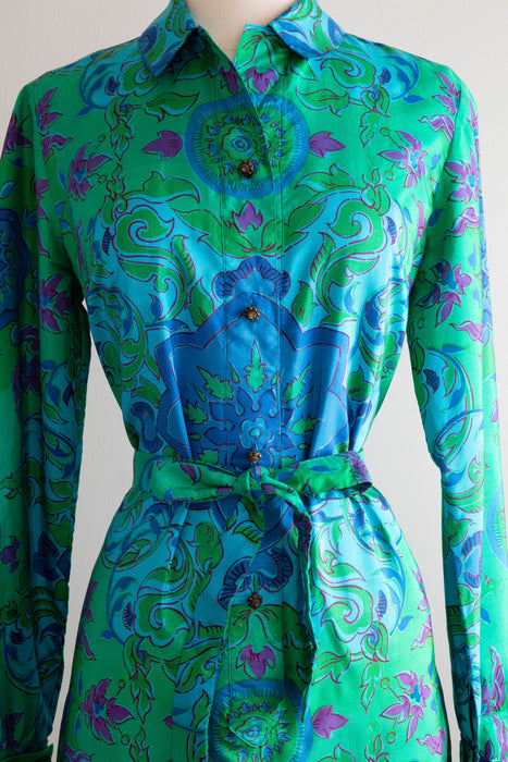 Chic 1960's Kaleidoscope Thai Silk Shirt Dress From Gumps / M