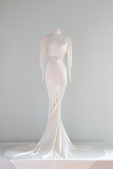 Impossibly Beautiful 1930's Liquid Satin Bias Cut Wedding Gown / Medium