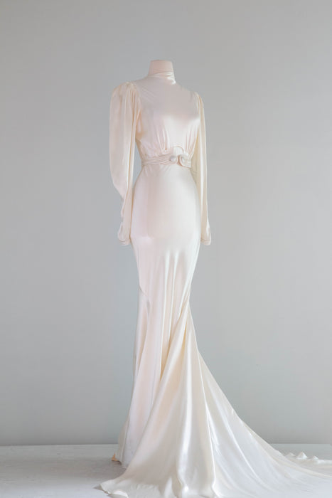 Impossibly Beautiful 1930's Liquid Satin Bias Cut Wedding Gown / Medium