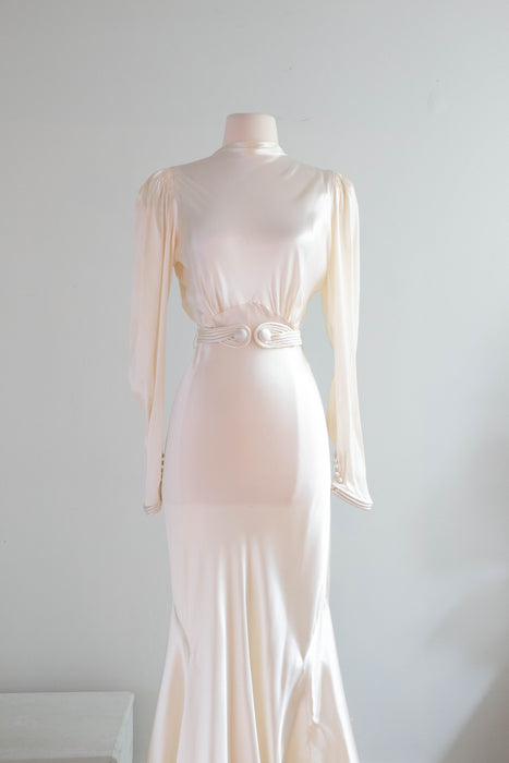 Impossibly Beautiful 1930's Liquid Satin Bias Cut Wedding Gown / Medium