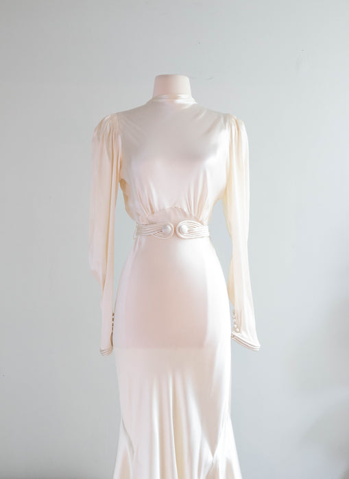 Impossibly Beautiful 1930's Liquid Satin Bias Cut Wedding Gown / Medium