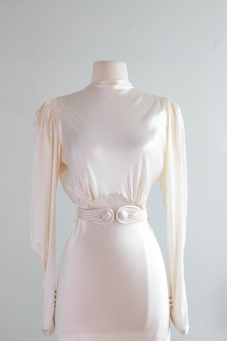 Impossibly Beautiful 1930's Liquid Satin Bias Cut Wedding Gown / Medium