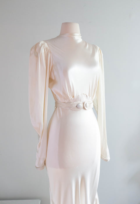 Impossibly Beautiful 1930's Liquid Satin Bias Cut Wedding Gown / Medium