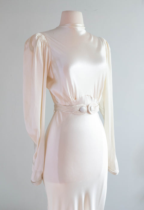 Impossibly Beautiful 1930's Liquid Satin Bias Cut Wedding Gown / Medium