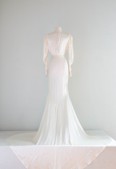 Impossibly Beautiful 1930's Liquid Satin Bias Cut Wedding Gown / Medium