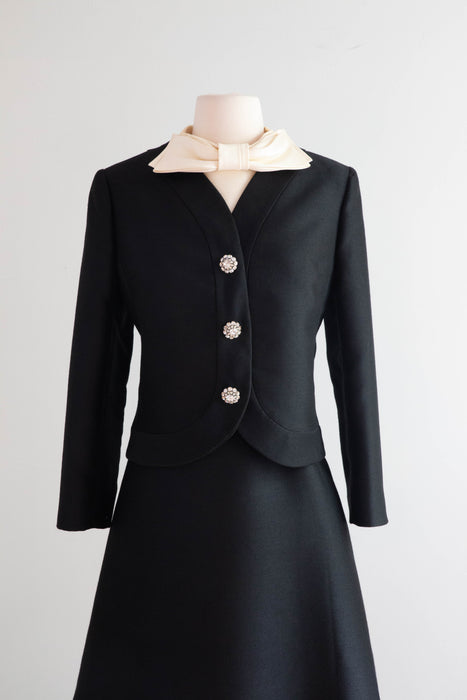 Fabulous 1960's Silk Cocktail Dress & Matching Jacket By Maisonette / Medium