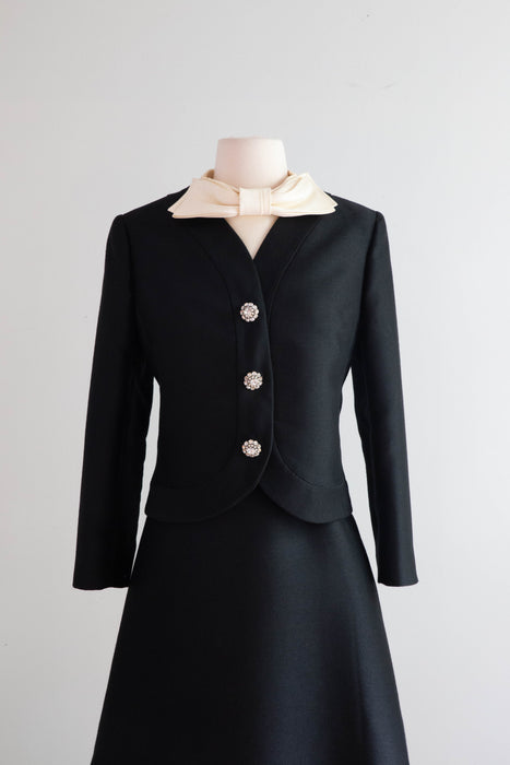 Fabulous 1960's Silk Cocktail Dress & Matching Jacket By Maisonette / Medium