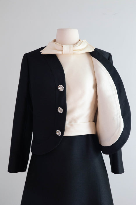 Fabulous 1960's Silk Cocktail Dress & Matching Jacket By Maisonette / Medium