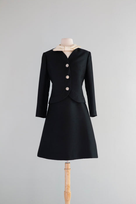 Fabulous 1960's Silk Cocktail Dress & Matching Jacket By Maisonette / Medium