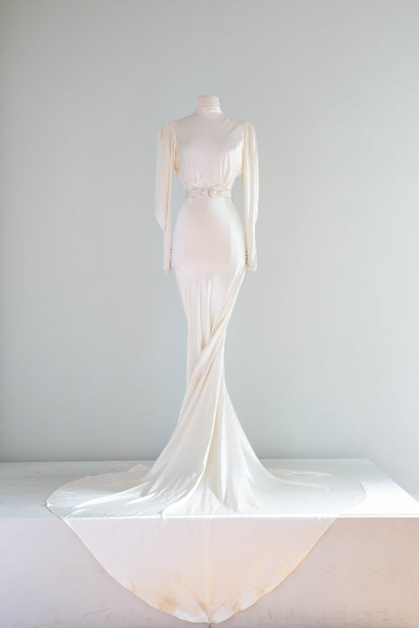 Impossibly Beautiful 1930's Liquid Satin Bias Cut Wedding Gown / Medium