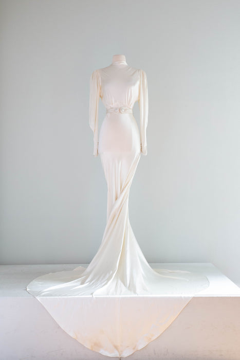 Impossibly Beautiful 1930's Liquid Satin Bias Cut Wedding Gown / Mediu – Xtabay Vintage Impossibly Beautiful 1930's Liquid Satin Bias Cut Wedding Gown / Mediu – Xtabay Vintage
