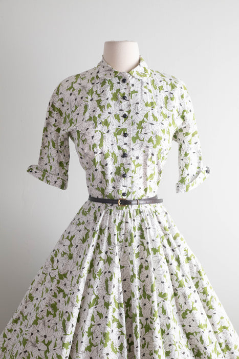 Fabulous 1950's Horrockses Cotton Daisy Print Day Dress With Pockets! / SM