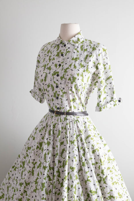 Fabulous 1950's Horrockses Cotton Daisy Print Day Dress With Pockets! / SM