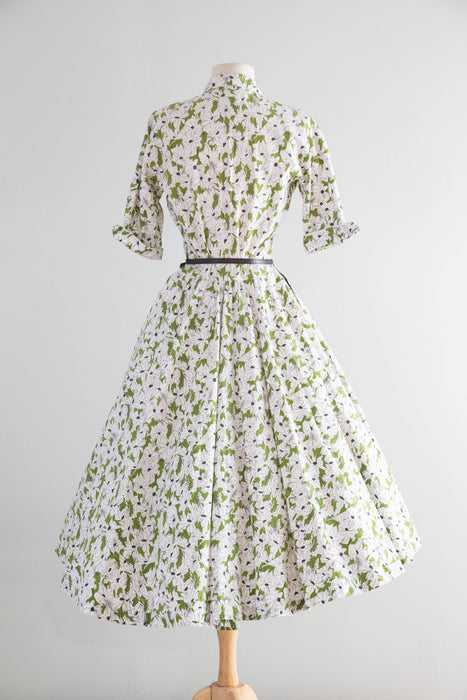 Fabulous 1950's Horrockses Cotton Daisy Print Day Dress With Pockets! / SM