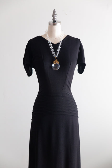 Vintage 1930's FOGA Rayon Crepe Black Evening Gown / SM